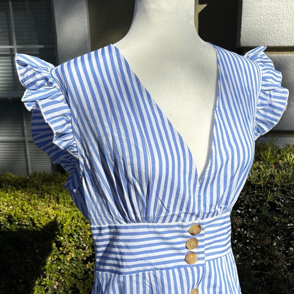 Cupshe Blue Striped V-Neck Flutter Sleeve Mini Dress NWT - Picture 8 of 13
